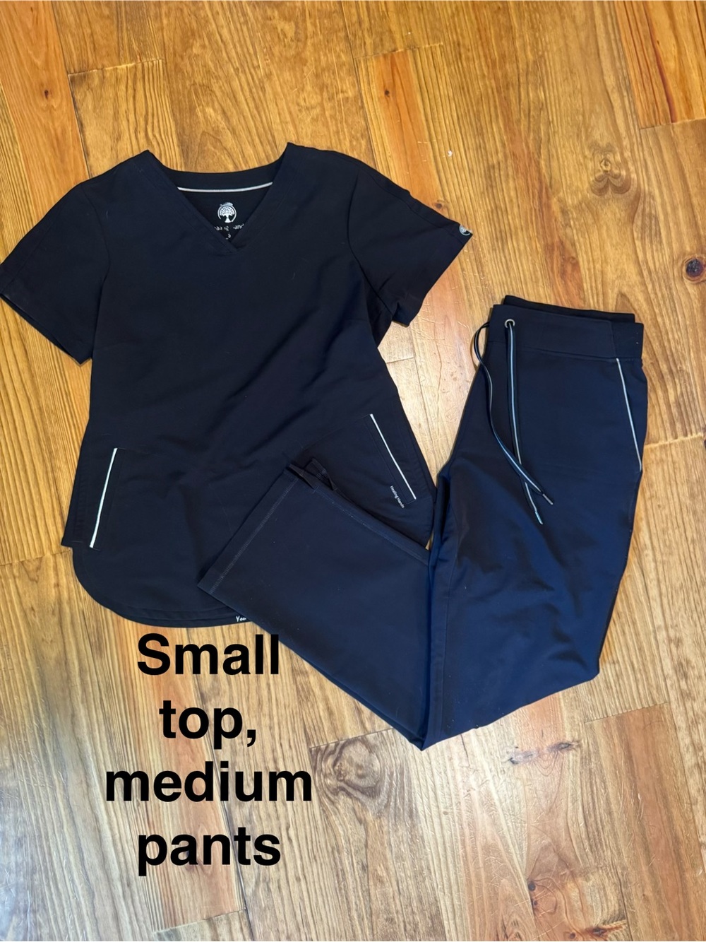 healing hands Black V-Neck Scrub Set with Contrast Trim